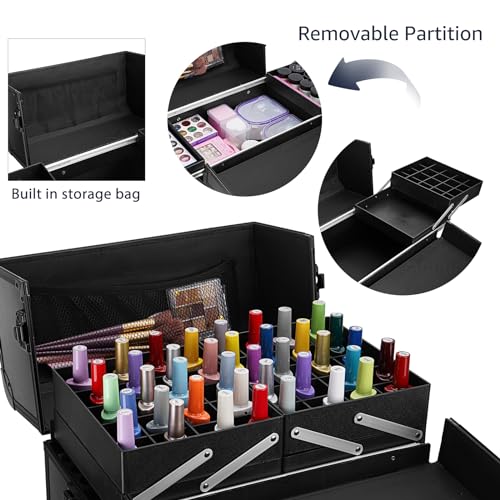 Black Rolling Makeup Train Case with Swivel Wheels U398531
