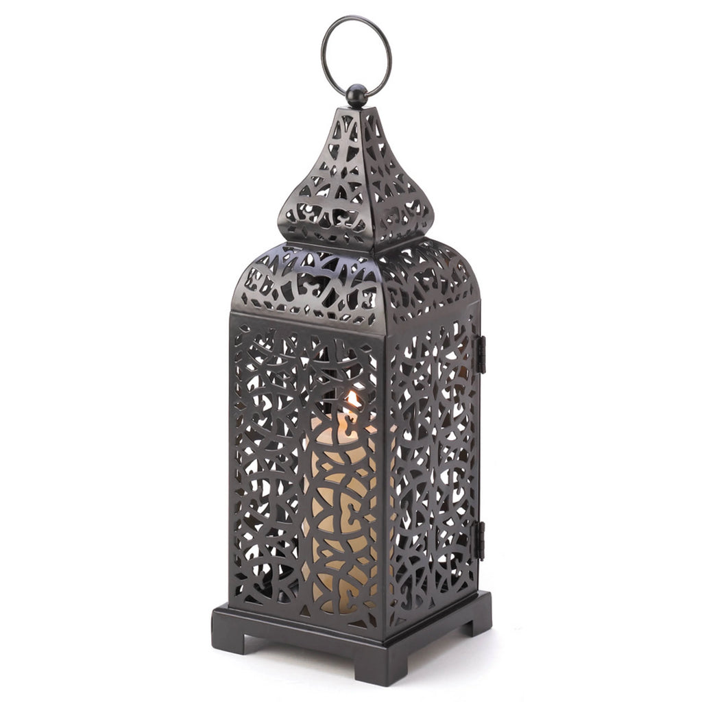 Black Metal Hanging Candle Lantern 13" Tall N67639