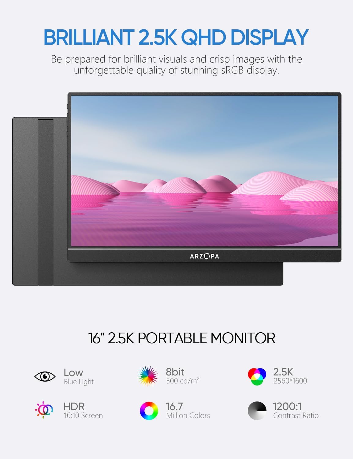 2.5K 16" 2560x1600 HDR IPS Portable Monitor D1940