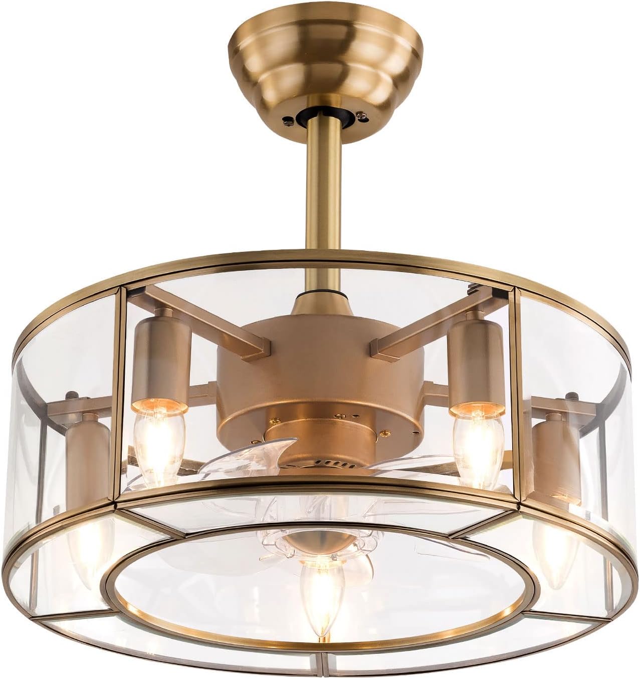 18" Ceiling Fan with Lights, Remote Control, 7 Blades 6-Speed, Reversible, Gold E3053