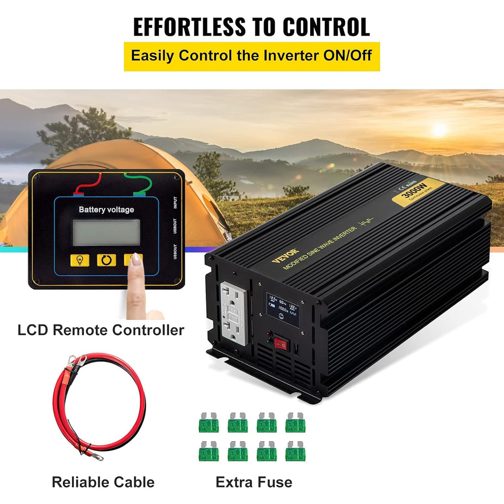 3000W Modified Sine Wave Inverter DC 12V to AC 120V with LCD Display F969