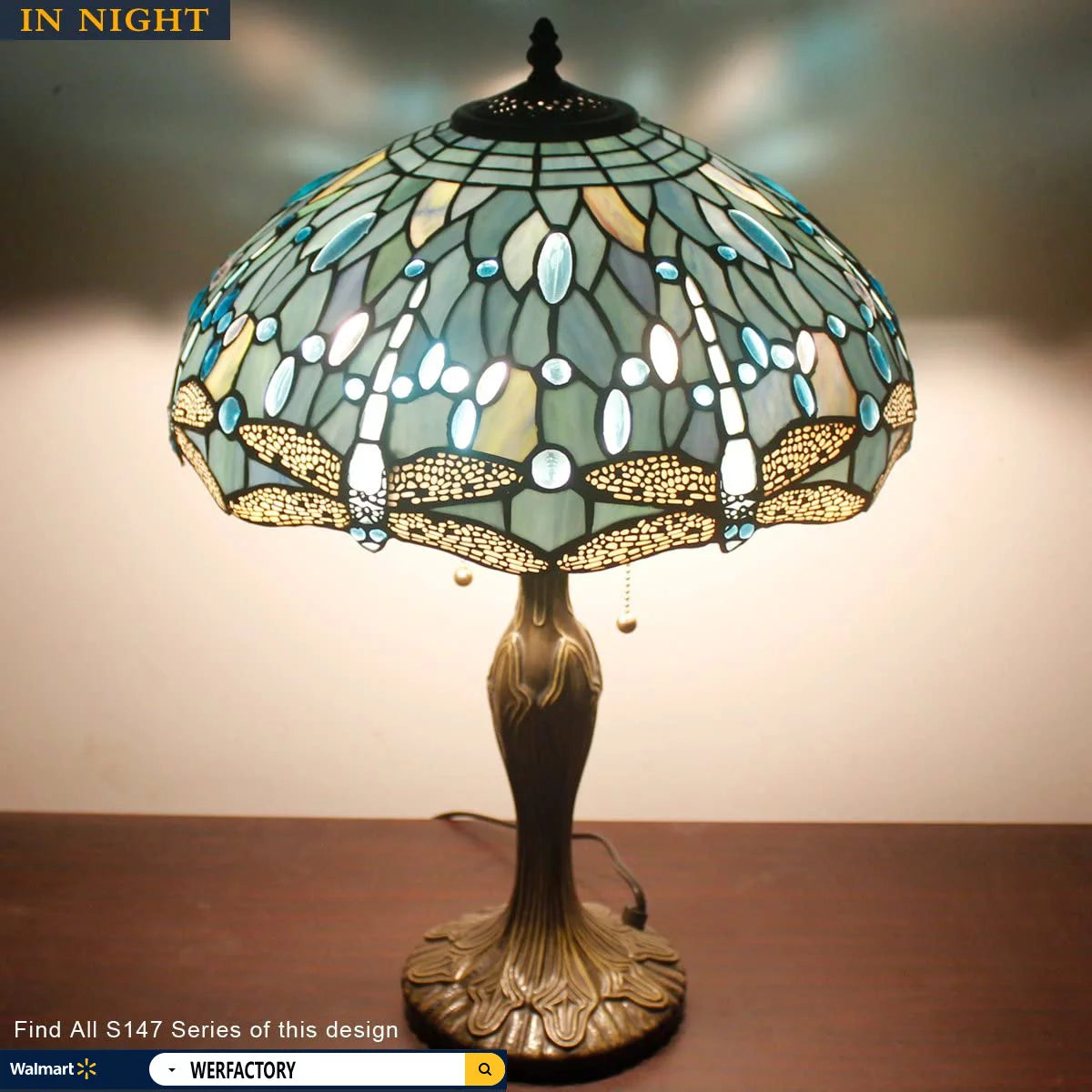 Stained Glass Table Lamp 24" Tall Sea Blue B51026