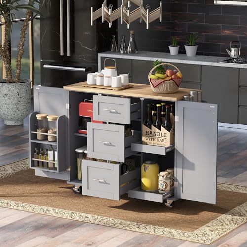 Black Kitchen Cart with Wood Drop-Leaf Countertop, 2 Drawers, Adjustable Shelf M435689