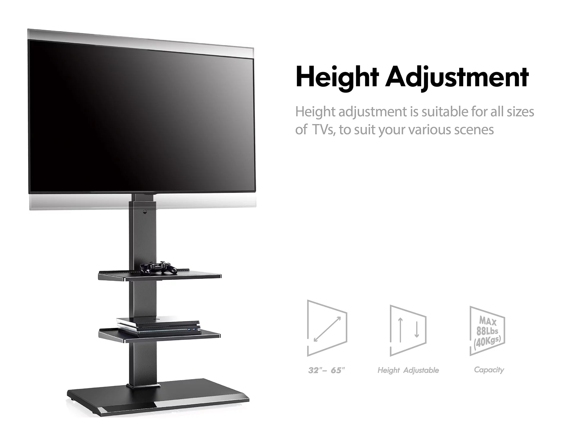 Black Floor TV Stand with Swivel Mount U7649