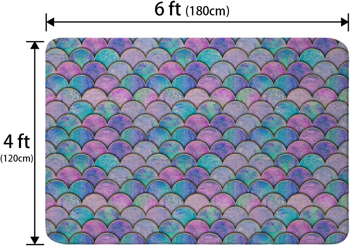 Mermaid Fish Scale Pattern Ultra Soft Faux Wool Non-Slip Area Rug 4' x 6' C618