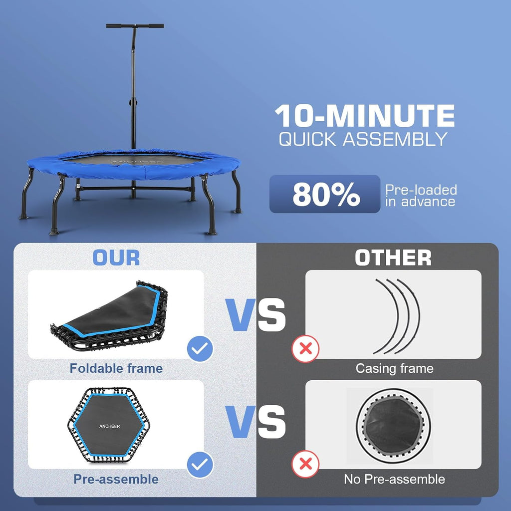 40/50" Foldable Mini Trampoline with Bungees and Adjustable Foam Handle S964488