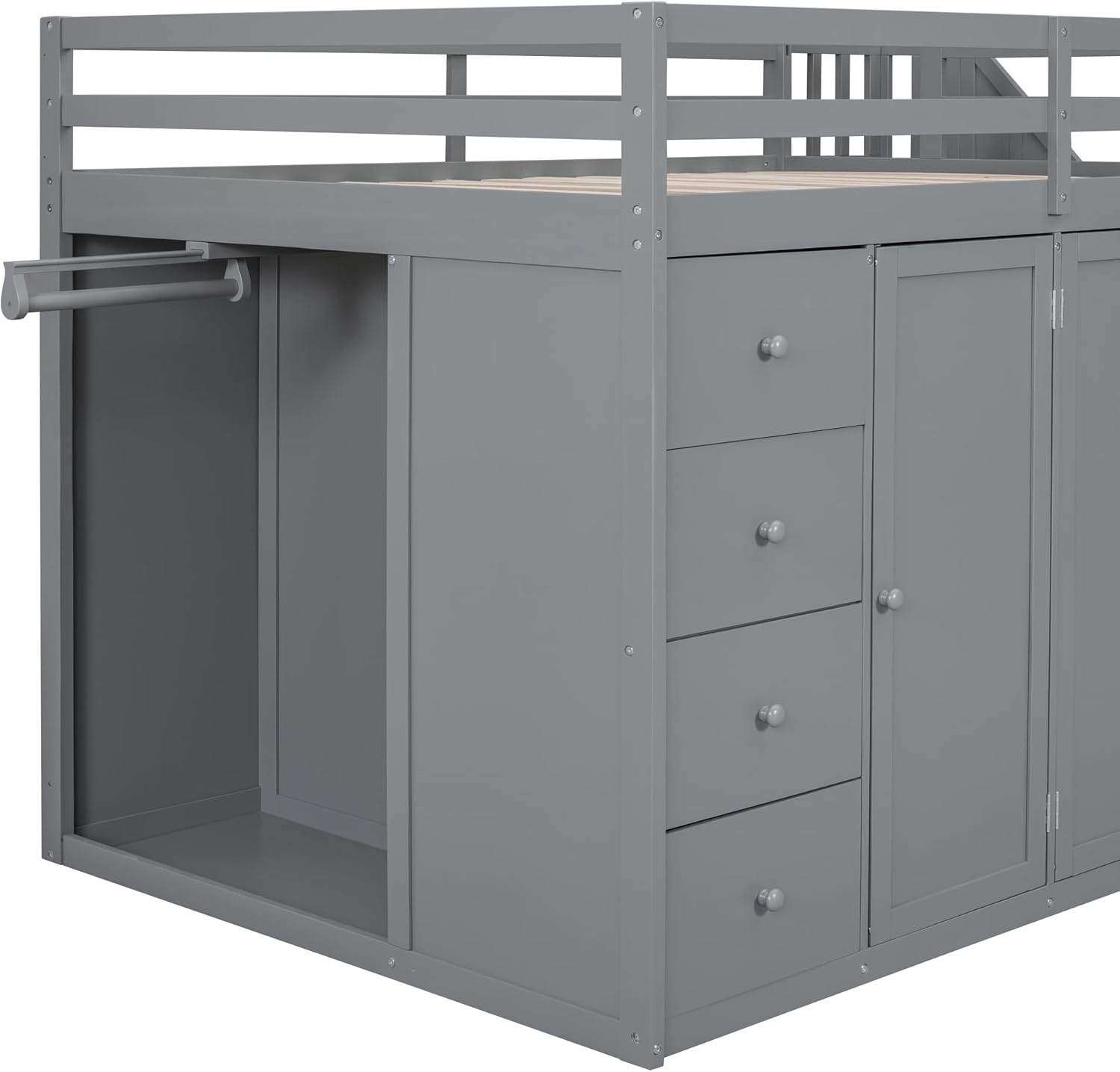 Gray Wooden Loft Bed with Storage Space G307