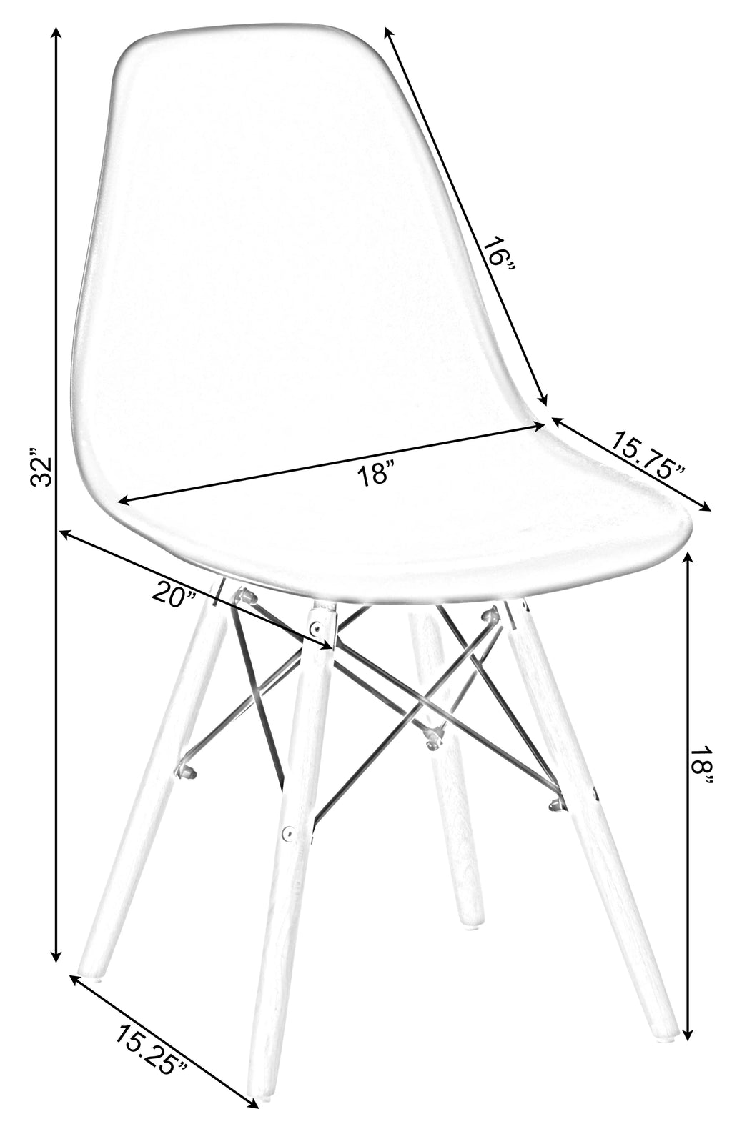 White Plastic Dining Chair with Solid Beech Wood Legs B922