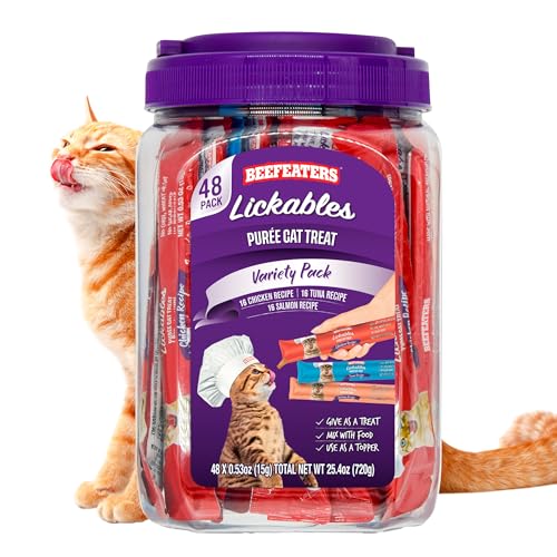 Cat Treats Variety Pack Lickable Puree 48ct Salmon Tuna Chicken Grain-Free Taurine-Enriched M7700