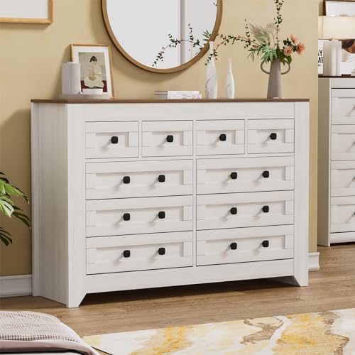 White 54" Wide 3 Drawer Wood Dresser with Sliding Barn Doors R954203