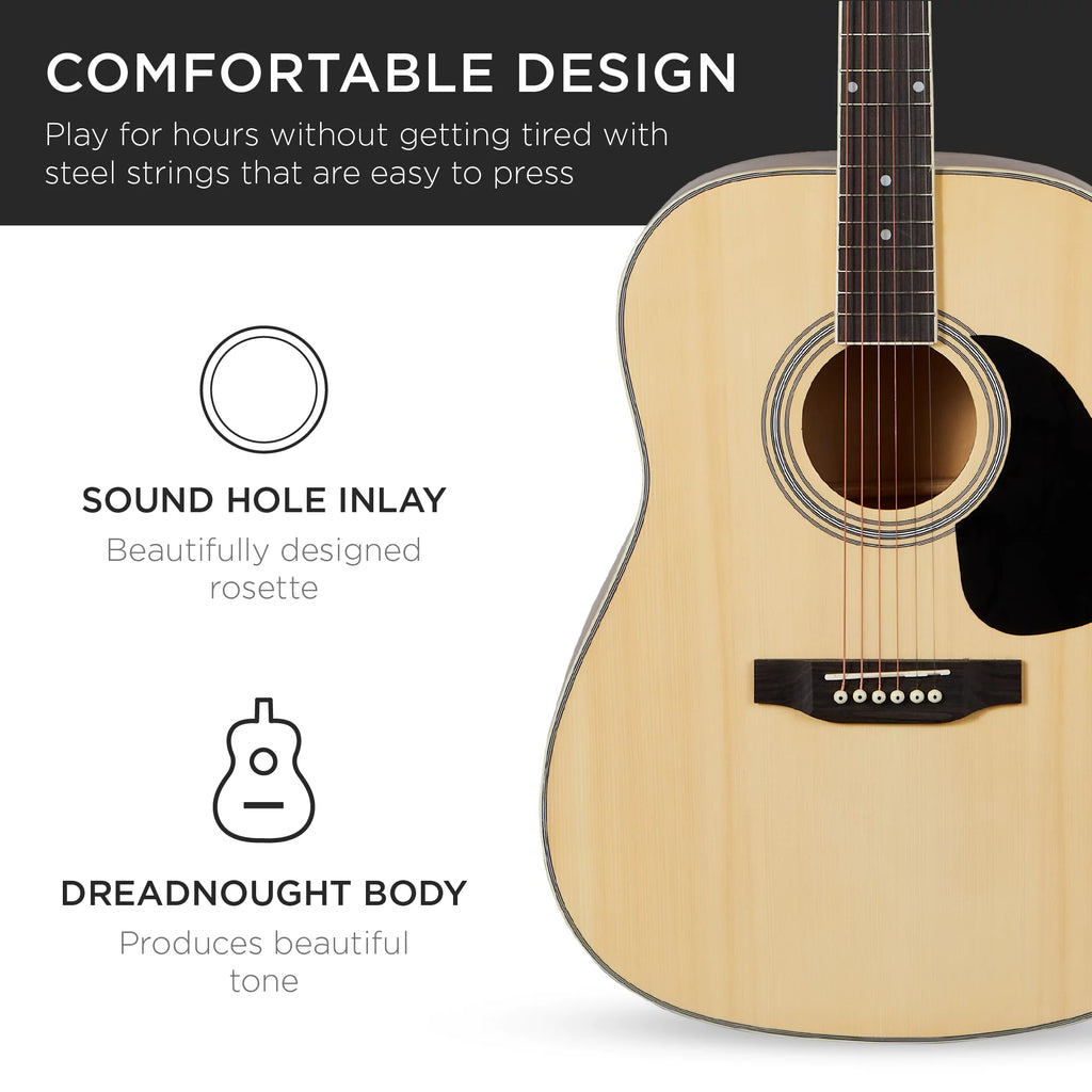 Natural Full Size Acoustic Guitar Starter Kit with Gig Bag C964