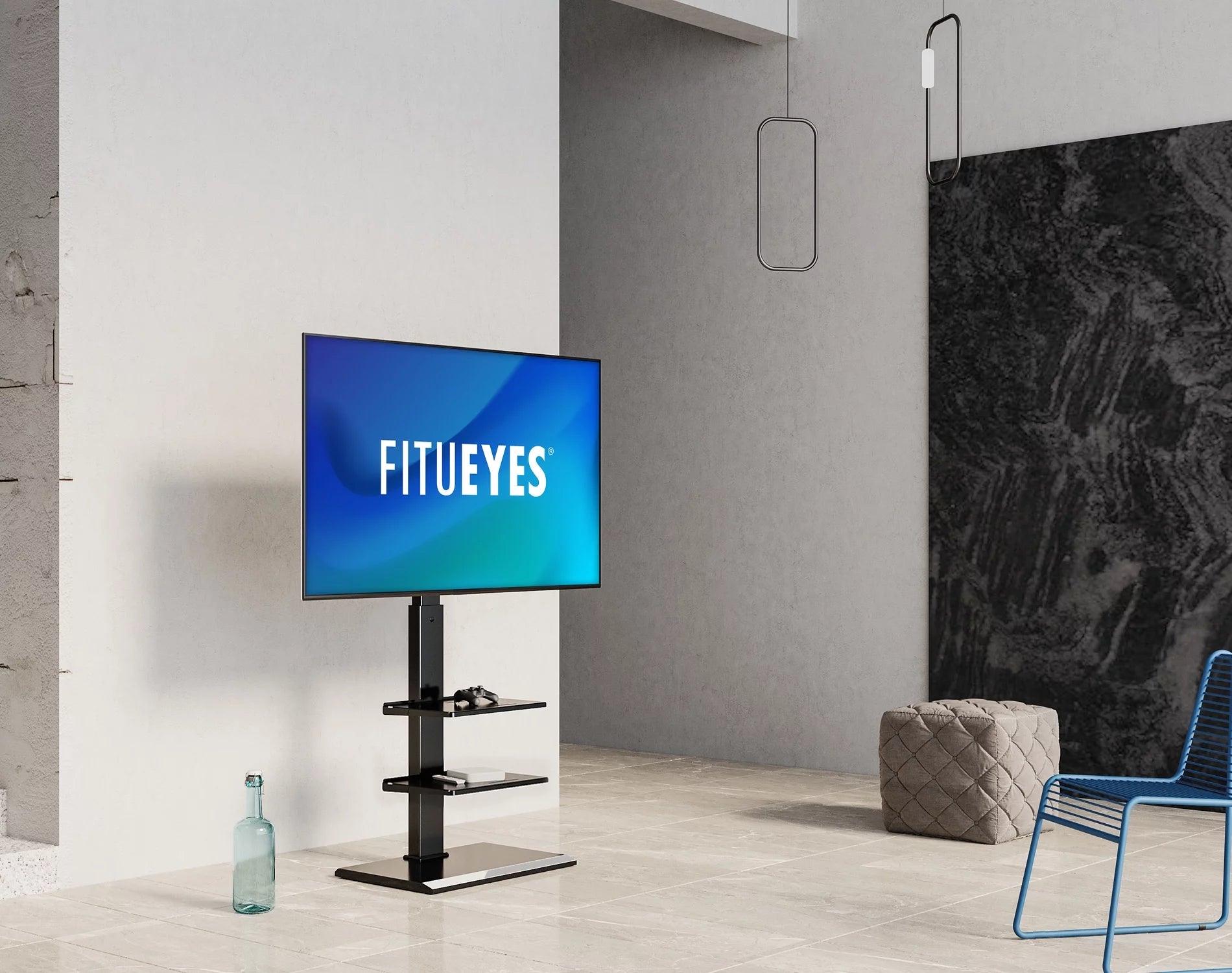 Black Floor TV Stand with Swivel Mount U7649