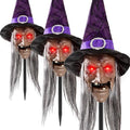3-Pack Halloween Animatronic Witch Stakes with Sound, Light-Up Eyes, Moving Mouth T944