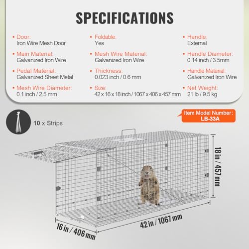 24" x 8" x 8" Galvanized Iron Folding Animal Trap M57271