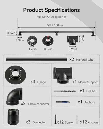 Black Galvanized Iron Wall Handrail 4ft F331
