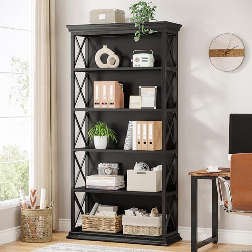 6-Tier 71 Inches Industrial Tall Bookcase, Brown and Black B792230