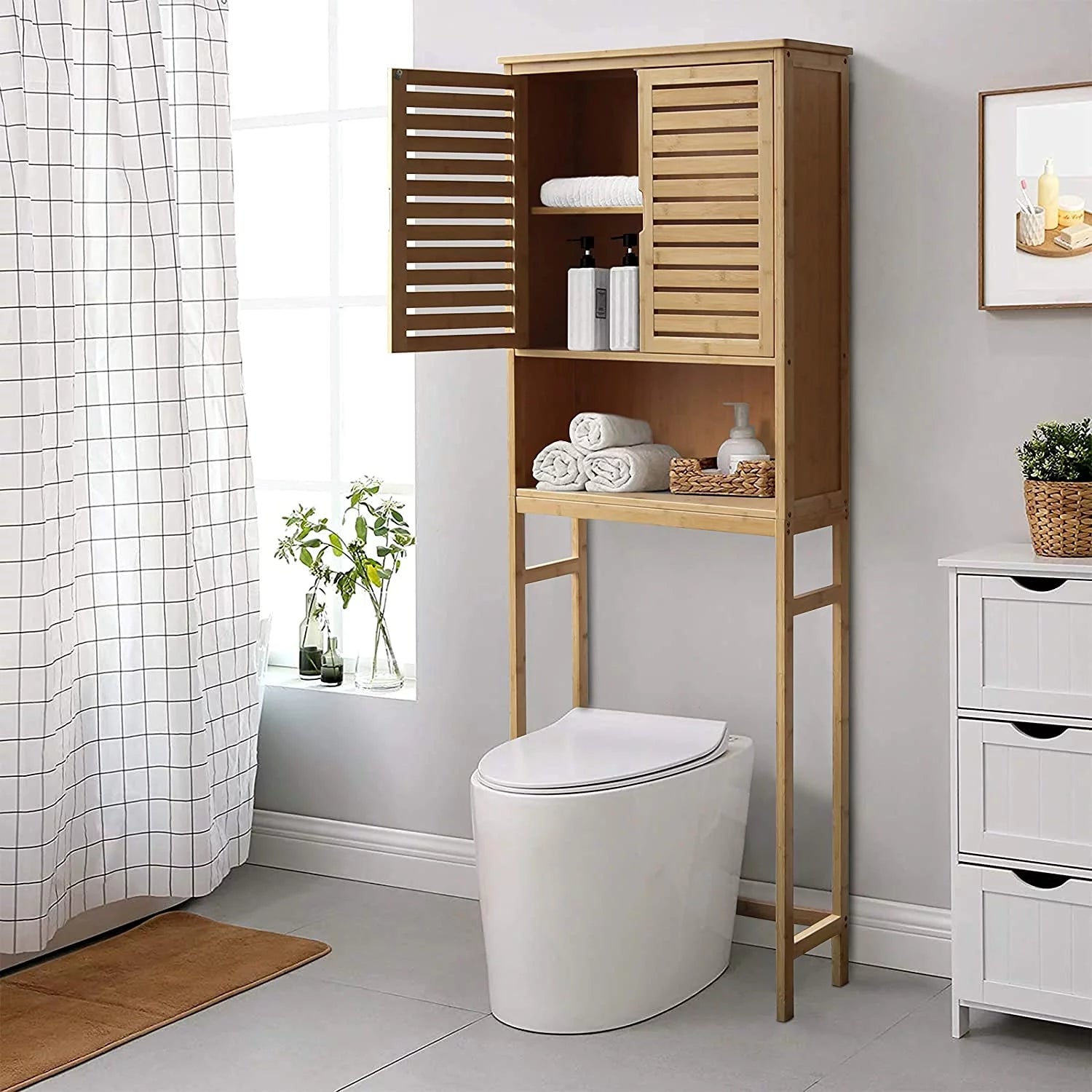 Bamboo Over-The-Toilet Storage Cabinet, Natural, 67''H x 24''W x 9''D D472