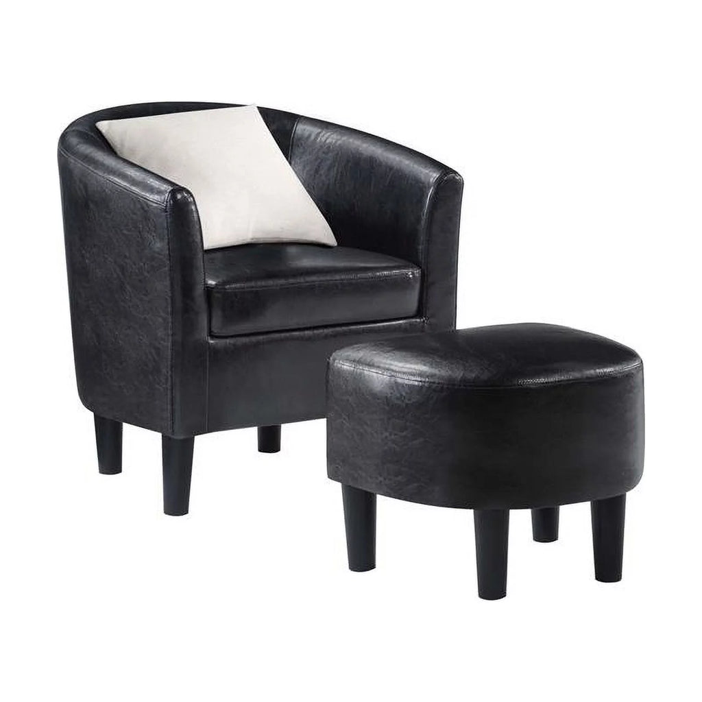 Contemporary Faux Leather Accent Chair with Ottoman in Black Z9531