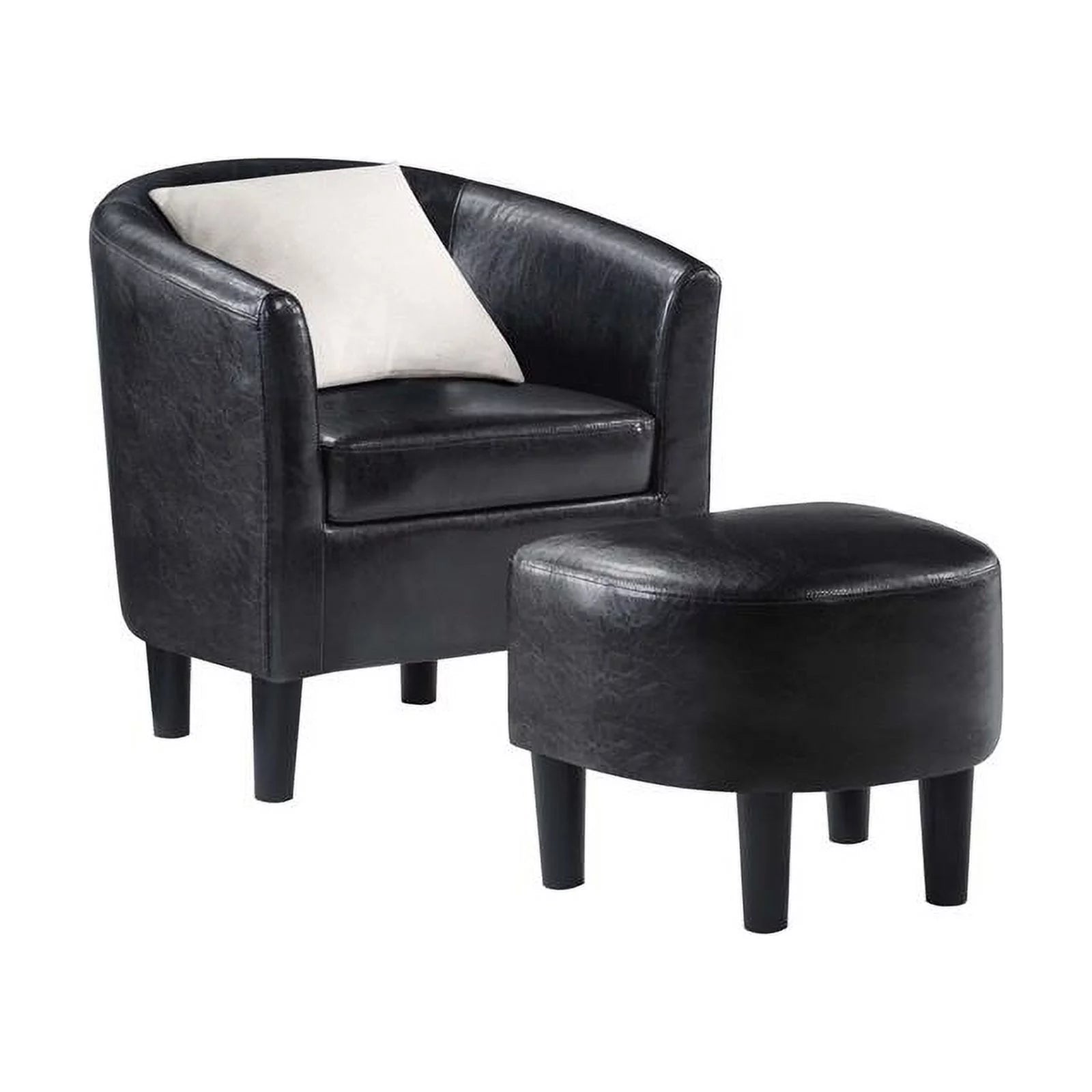 Contemporary Faux Leather Accent Chair with Ottoman in Black Z9531