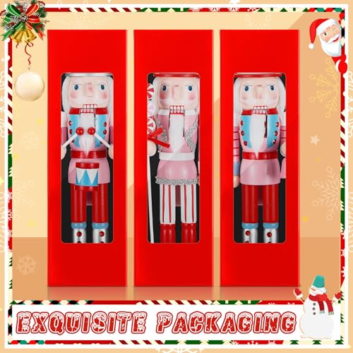 3 Pcs Pink Wooden Nutcracker Figures O675