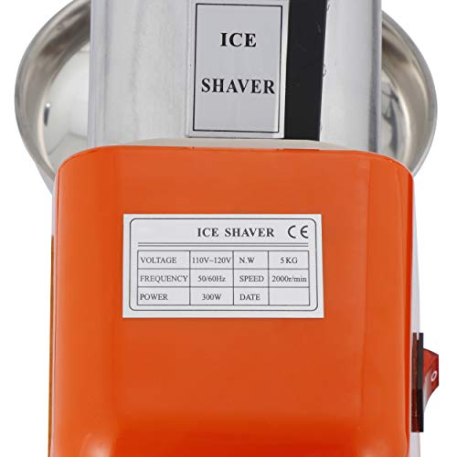 Orange Electric Ice Shaver Machine Ice Crusher, Stainless Steel Blade Snow Cone Maker, 143lbs/hr Shaved Ice Machine R999079