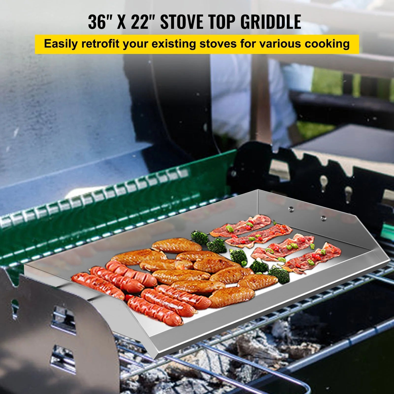 Stainless Steel Griddle Flat Top BBQ Plate with Handles and Grease Groove O67545