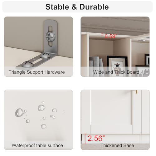 White TV Stand with Glass Doors & Shelves E546