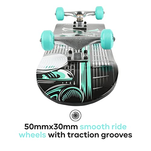31" Skateboard with Pro Trucks, Full Grip Tape, 9-Ply Maple Deck H274