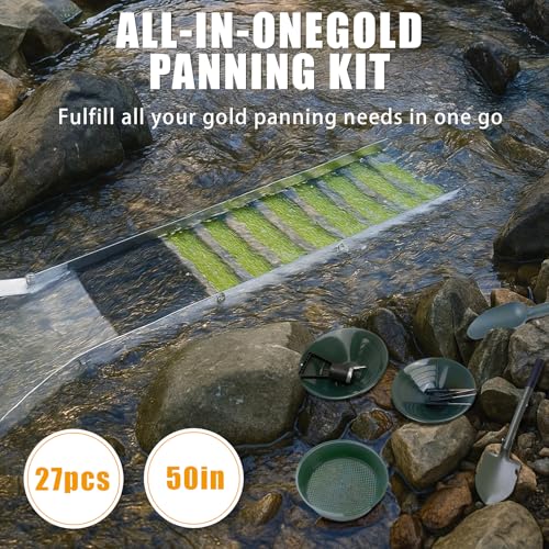 27pcs Gold Panning Kit with 50" Folding Sluice Box, Aluminum Alloy Mining Equipment N87456
