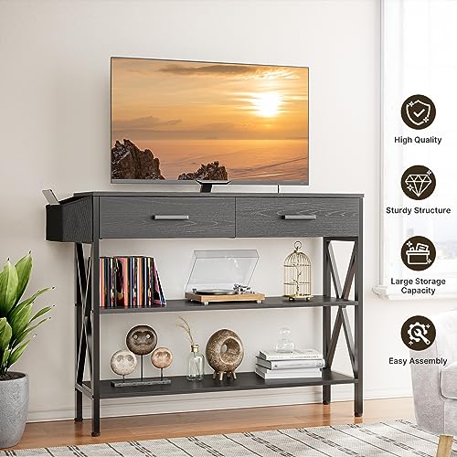 Black Console Table with 2 Drawers and 3 Tier Storage Shelves K977925