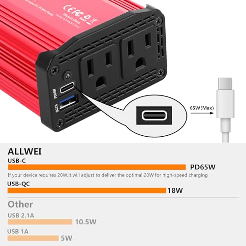 300W 12V to 110V Car Power Inverter with PD 27W USB-C and 18W USB-A D419531