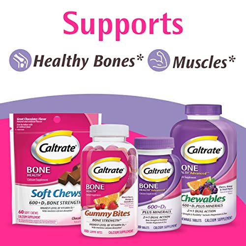 Caltrate Chewables 600 Plus D3 Plus Minerals Calcium Vitamin D Supplement, Cherry, Orange and Fruit Punch - 60 Count V27255