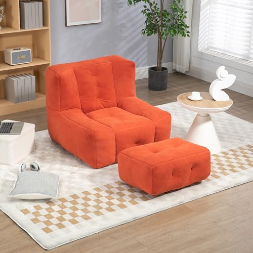 White Microfiber Memory Foam Bean Bag Chair with Footstool Q251
