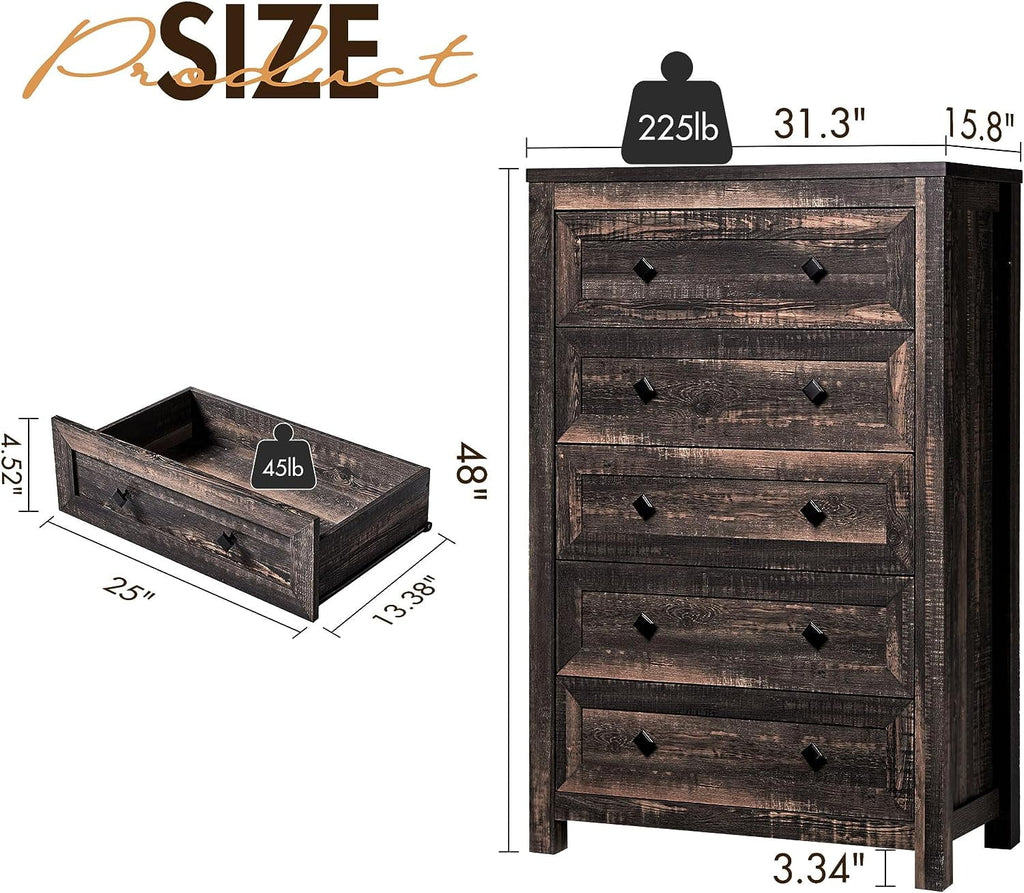 Dark Oak 5 Drawer Wood Dresser Y353