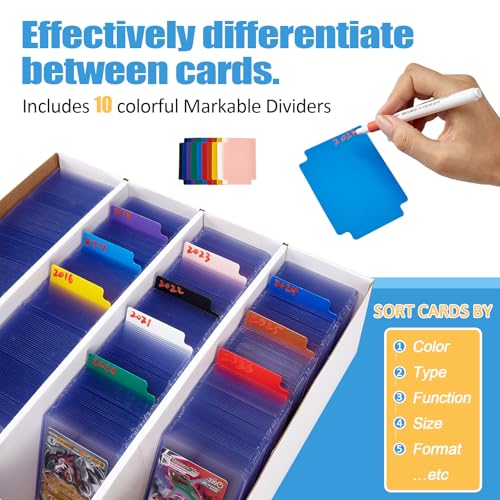 4 Pack White Cardboard Card Storage Boxes with 10 Dividers K1367
