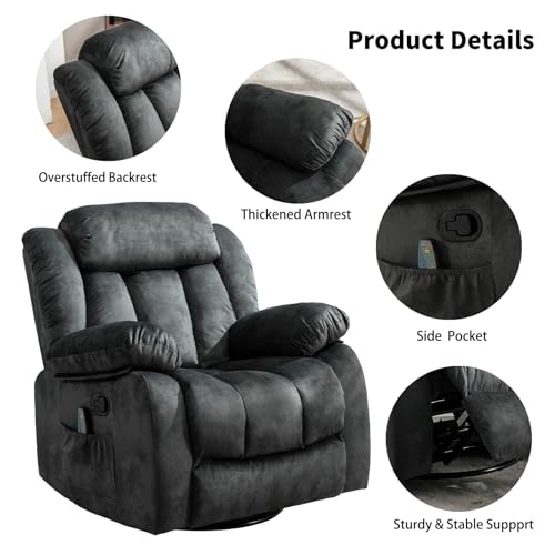 Grey Fabric Manual Swivel Rocker Recliner Chair M172300