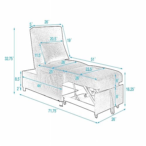 Beige Breathable Fabric Convertible Sleeper Chair Bed G800