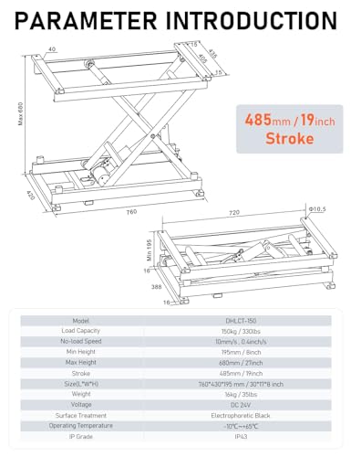 Electric Scissor Lift Table 350Lbs Height Adjustable Electric Lifting Platform A2822