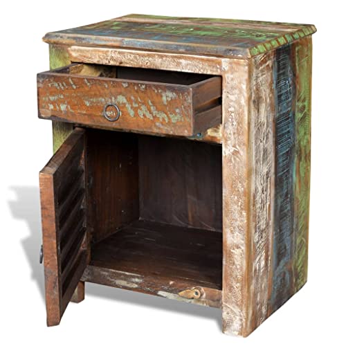 Brown Reclaimed Wood End Table with 1 Drawer 1 Door B76213