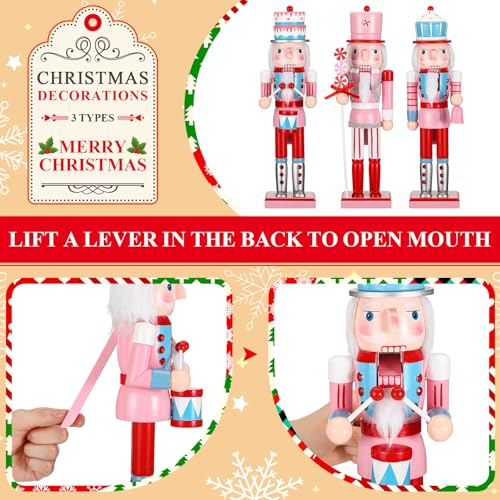 3 Pcs Pink Wooden Nutcracker Figures O675