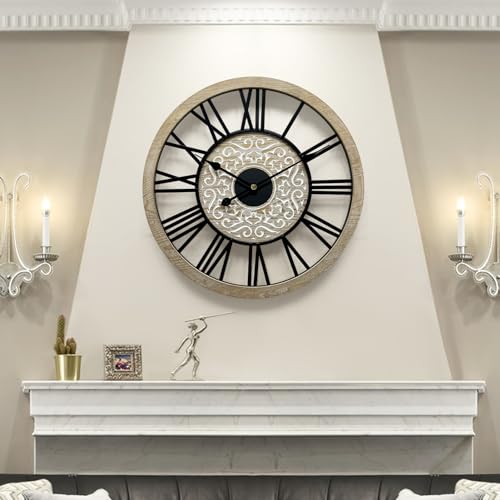 24 in Round Carved Wooden Wall Clock K4088