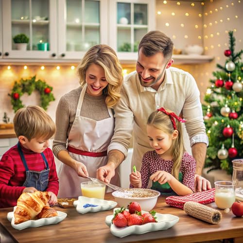 2 Pcs Christmas Dinner Platter Ceramic Serving Dishes with Wooden Spoon Serving Platters Bowl P7162