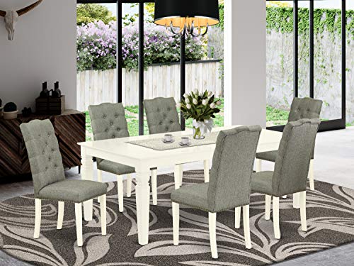7 Piece Dining Set with Rectangle Table and 6 Gray Fabric Upholstered Chairs O4553