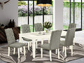 7 Piece Dining Set with Rectangle Table and 6 Gray Fabric Upholstered Chairs O4553