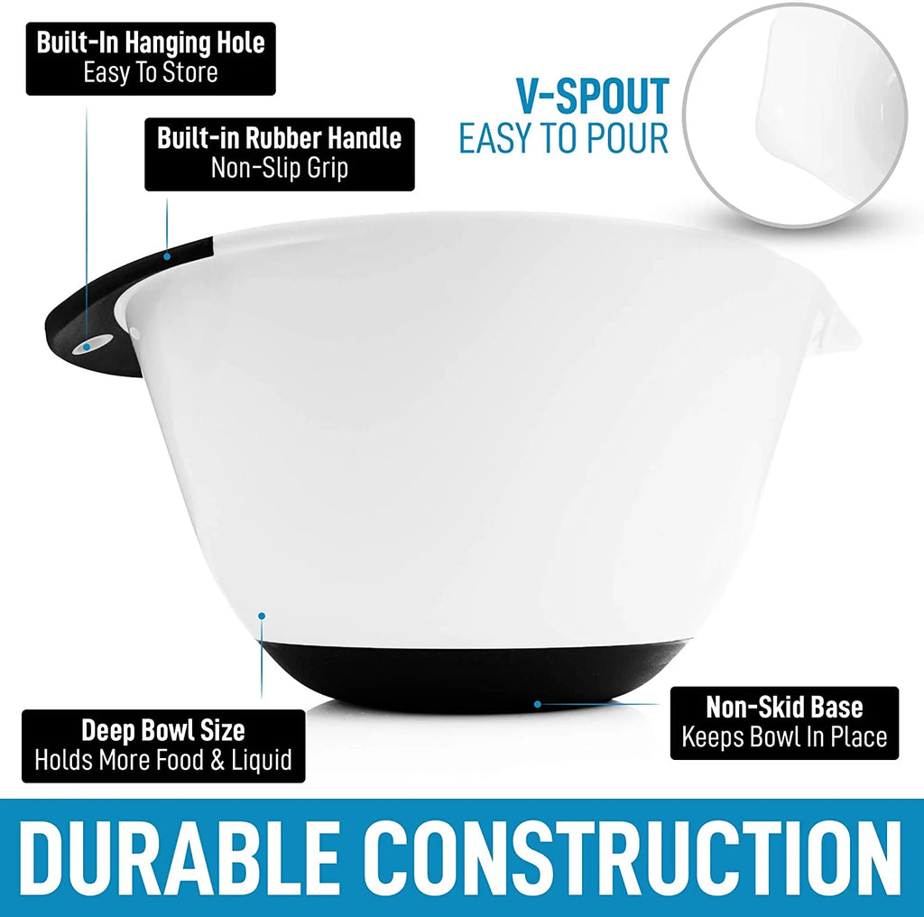 3-Piece Plastic Mixing Bowl Set with Handles & Non Slip Bottom U9932