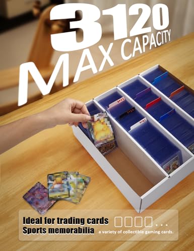 4 Pack White Cardboard Card Storage Boxes with 10 Dividers K1367