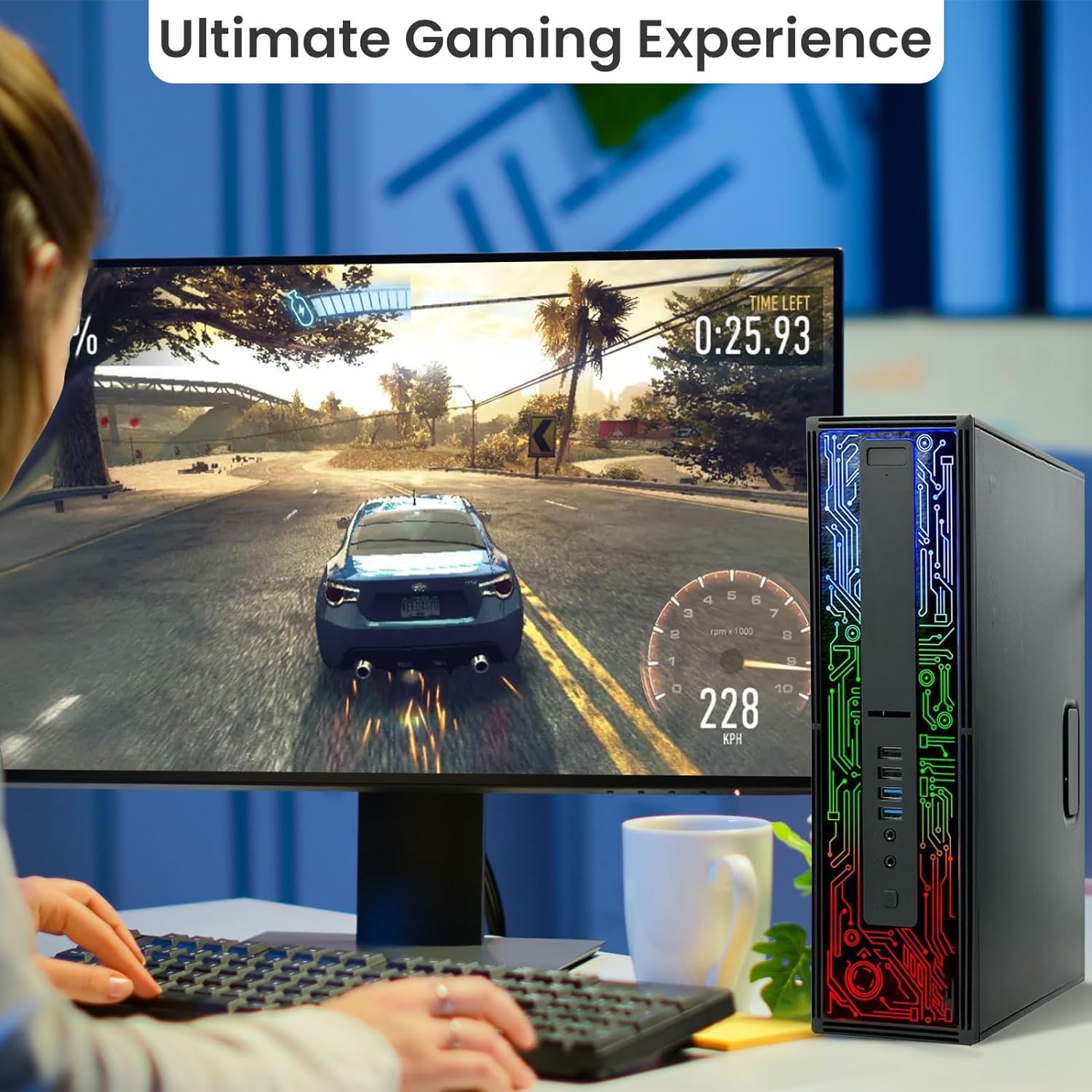 RGB Gaming PC Desktop Intel Core i5 6th Gen 16GB DDR4 Ram 512GB SSD NVIDIA GeForce GT 1030 2GB DDR5 New 24 Inch Monitor Windows 10 Pro E441842