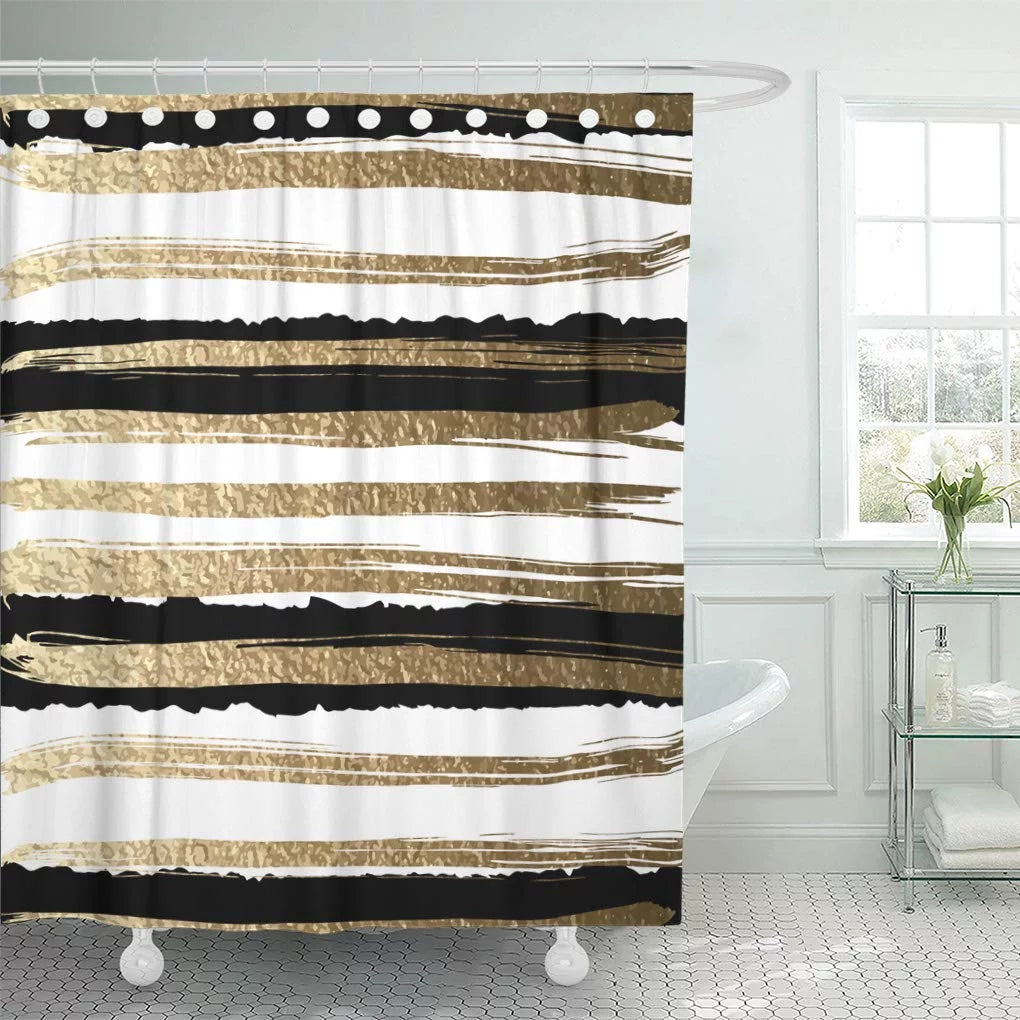 Futuristic Drawn by Brush Gold Paints and Black Ink Bathroom Decor Bath Shower Curtain 60x72 inch H8237