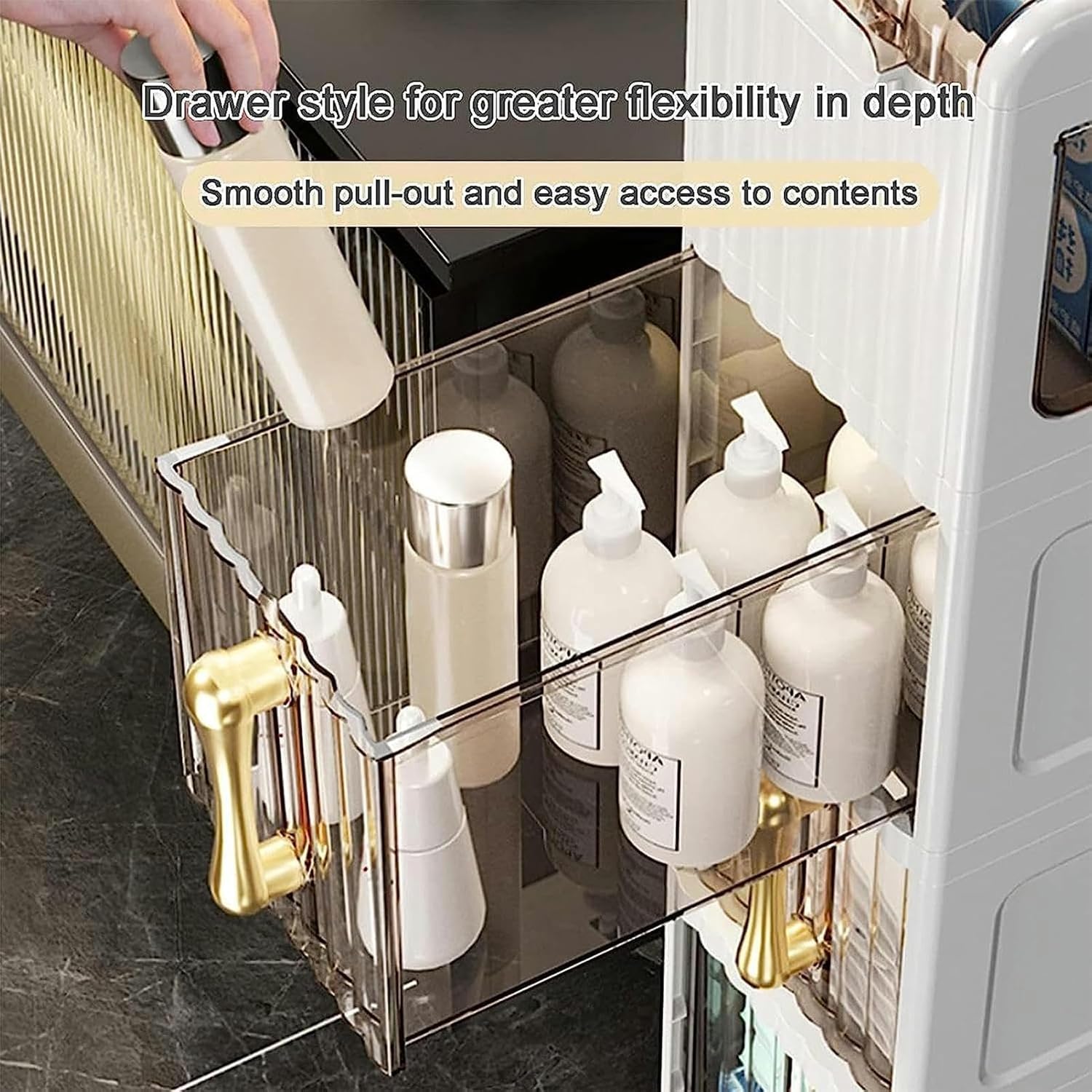 Narrow Bathroom Floor Storage Cabinet with Drawers and Wheels P868021