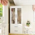 White 3 Door Armoire Wardrobe Closet with Mirror and 2 Drawers D291332